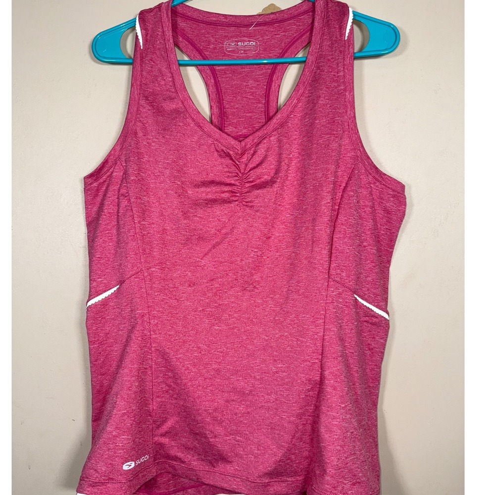 Sugoi Womens Pink Heathered Cycling Tank Top Racerback Rear Pockets Size L